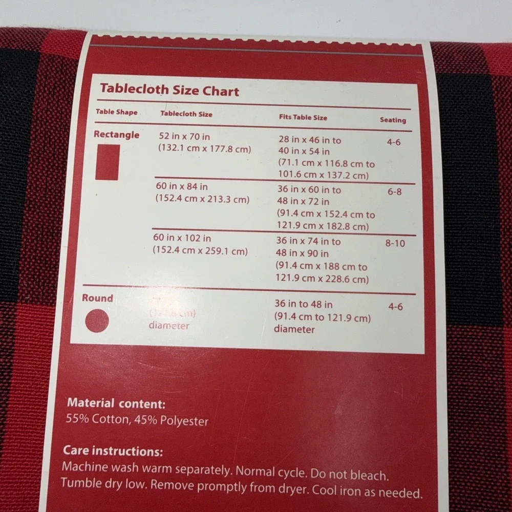 Holiday Time Fabric Tablecloth 52 in x 70 in Rectangle Red‎ Black Plaid